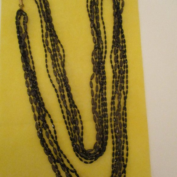 49.5" 6 STRAND Beaded Necklace FACETED Oval LUCITE Black & Clear Gray - Picture 8 of 9